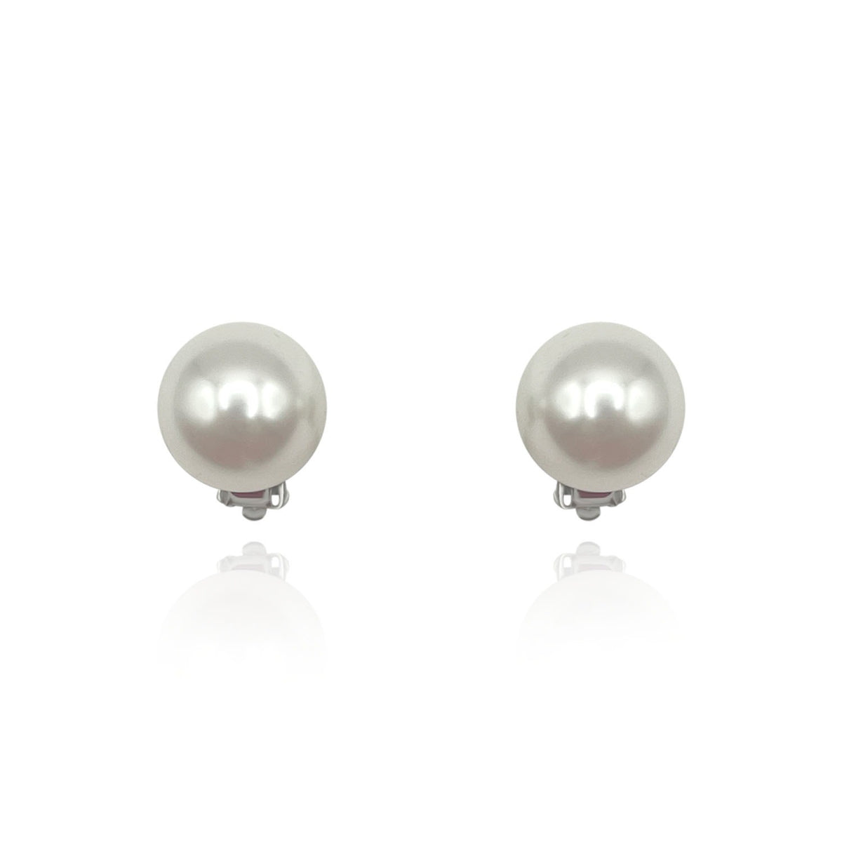 Large Round Shell Based Pearl Clip On Earrings Set In Sterling Silver