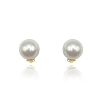 Large Round Clip On Shell Based Pearl Earrings In Gold Plated Sterling Silver