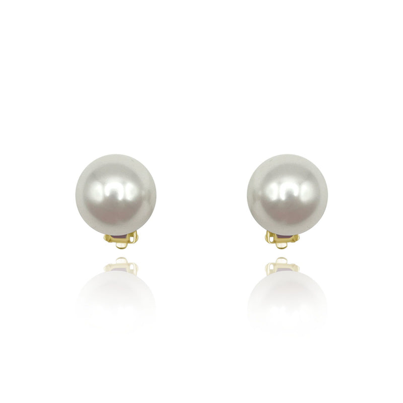 Large Round Clip On Shell Based Pearl Earrings In Gold Plated Sterling Silver