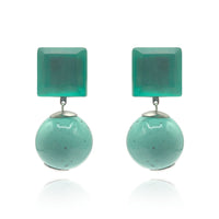 Clip On Italian Resin Earrings With Mirrored Faceted Tops And Light Turquoise Ball Drops