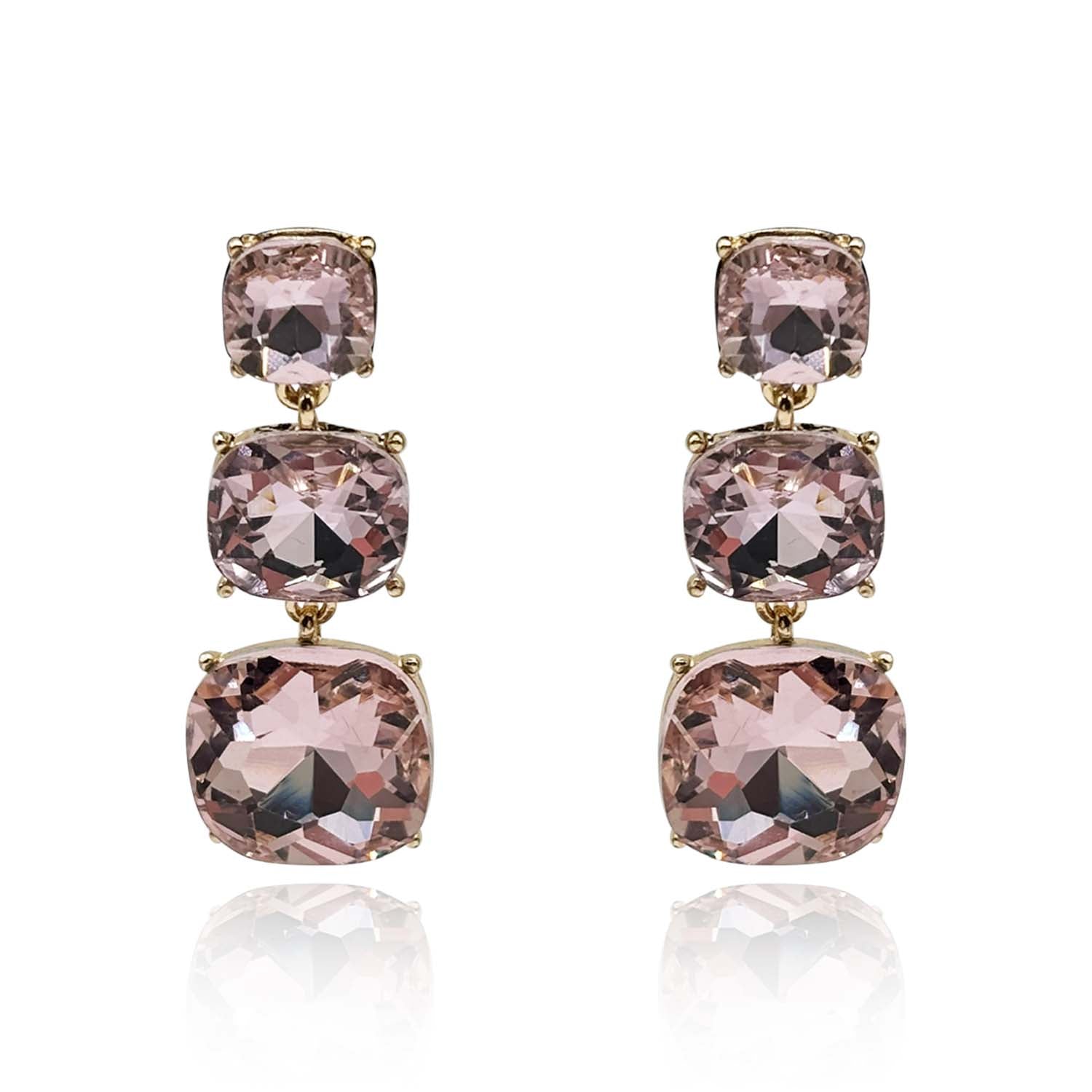 Mackenzie Triple Cushion Shape Light Rose Drop Earrings