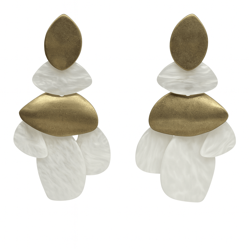 Danielle Mother Of Pearl Resin & Worn Gold Pierced Earrings