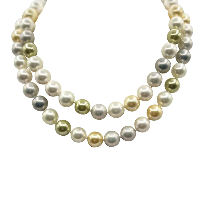 12mm Two-Strand Shell Pearl Necklace - Sterling Silver Vermeil & CZ Clasps"