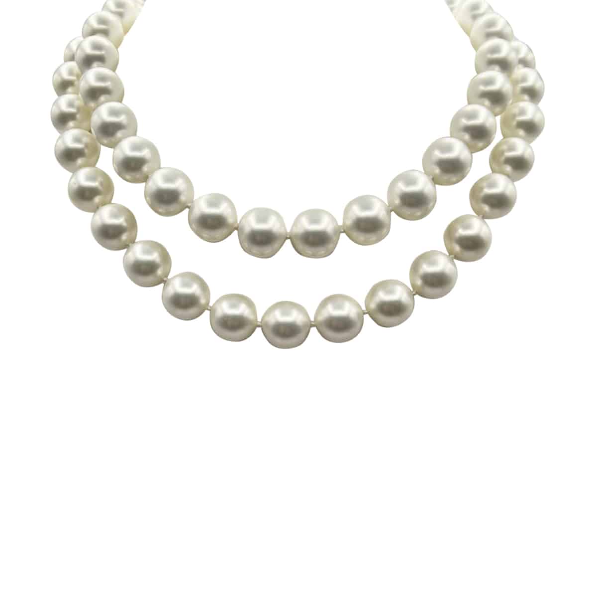 Two Strand 14mm Shell-Based White Nesting Pearl Necklace