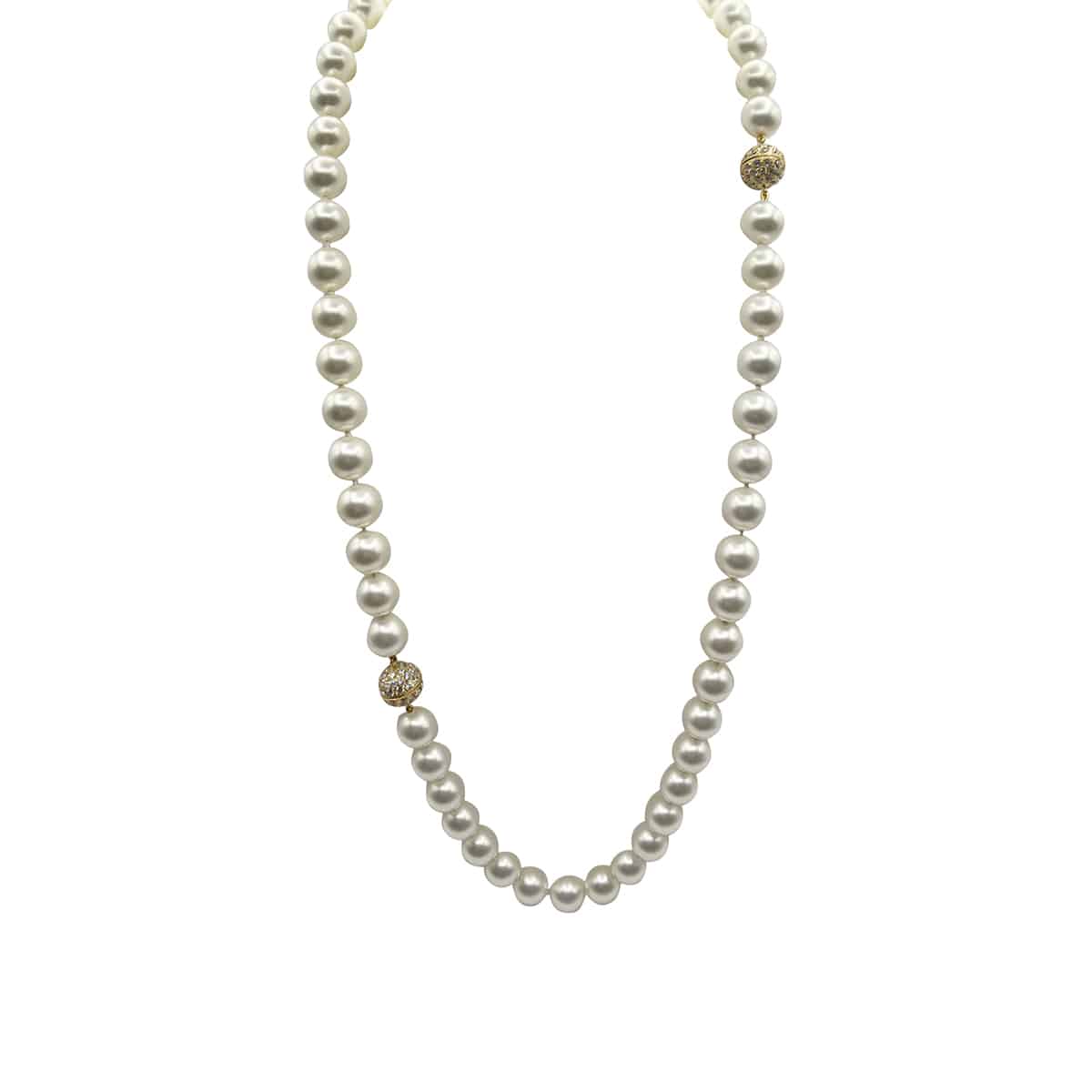 Two Strand 14mm Shell-Based White Nesting Pearl Necklace