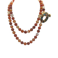 44' 12mm Knotted Carnelian Bead Necklace with Black Enamel Toggle Clasp