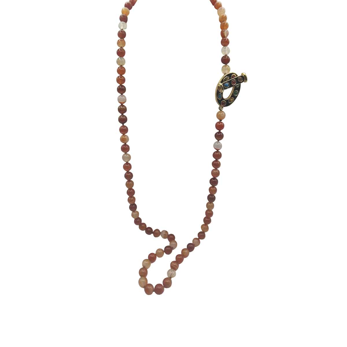 44' 12mm Knotted Carnelian Bead Necklace with Black Enamel Toggle Clasp