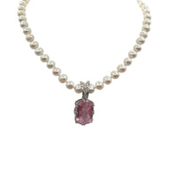 Pink CZ Diamond Pendant on Freshwater Pearls - Sterling Silver CZ Clasp