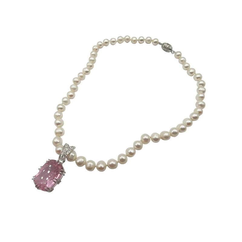 Pink CZ Diamond Pendant on Freshwater Pearls - Sterling Silver CZ Clasp