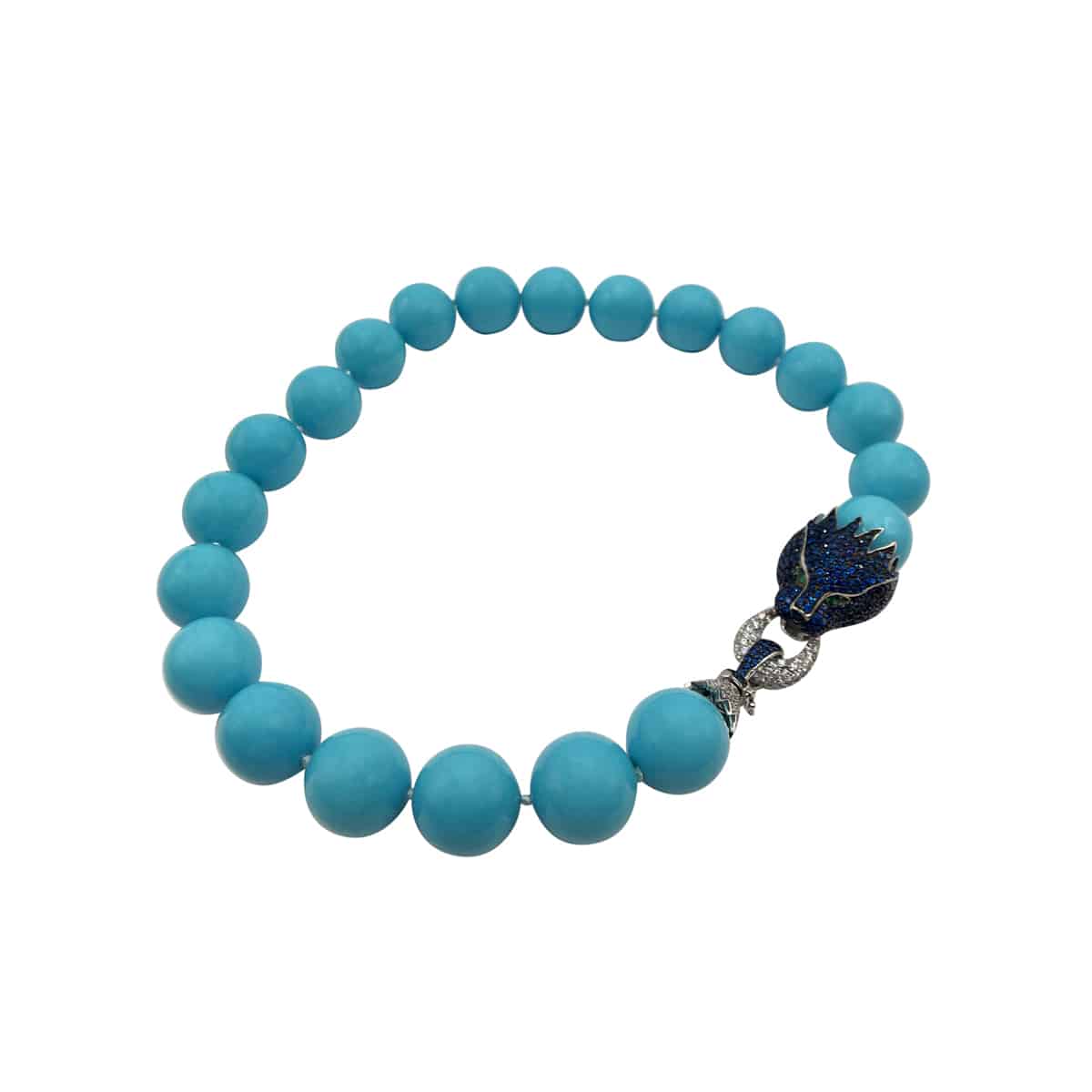 Shell-Based Turquoise Necklace with Sterling Silver & Sapphire Lion Clasp