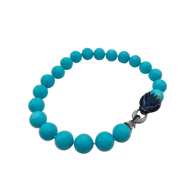 Shell-Based Turquoise Necklace with Sterling Silver & Sapphire Lion Clasp