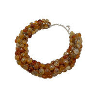 Multi-Faceted Carnelian Bead Necklace - Sterling Silver Chain