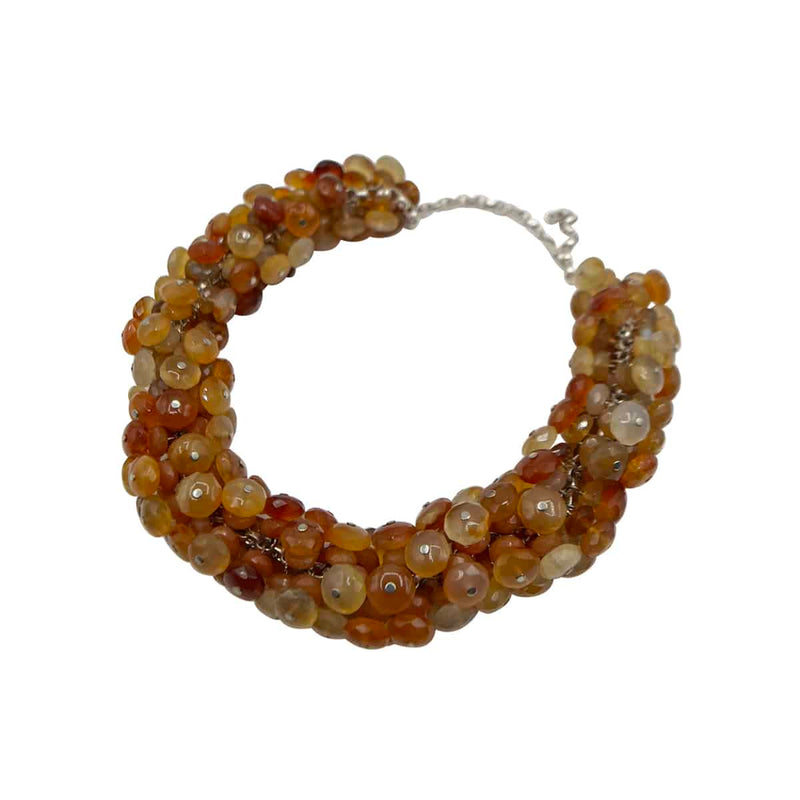 Multi-Faceted Carnelian Bead Necklace - Sterling Silver Chain