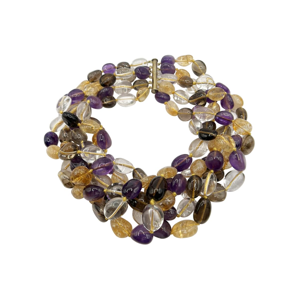 Multi-Strand Toursade Necklace with Amethyst, Citrine, Smoky Quartz, and Rock Crystal Beads