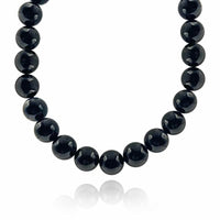 18mm Onyx Bead Necklace - 16" with Sterling Silver CZ Clasp