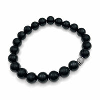 18mm Onyx Bead Necklace - 16" with Sterling Silver CZ Clasp