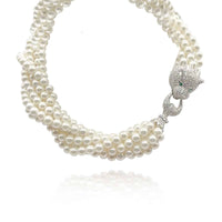 Multi-Strand Shell Based Pearl Necklace - Sterling Silver & Cubic Zirconia Lion Clasp