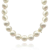 Large Shell-Based 16" Knotted Pearl Necklace - Sterling Silver Vermeil Clasp