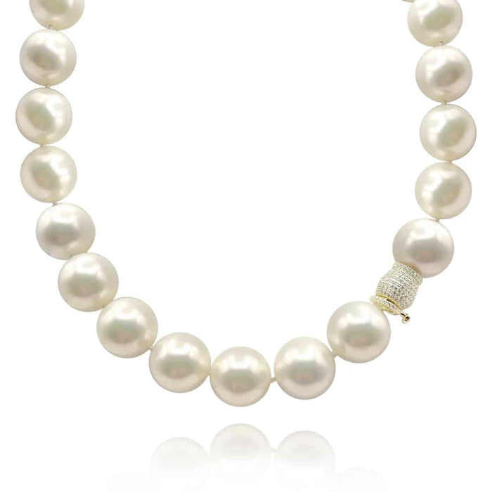 Large Shell-Based 16" Knotted Pearl Necklace - Sterling Silver Vermeil Clasp