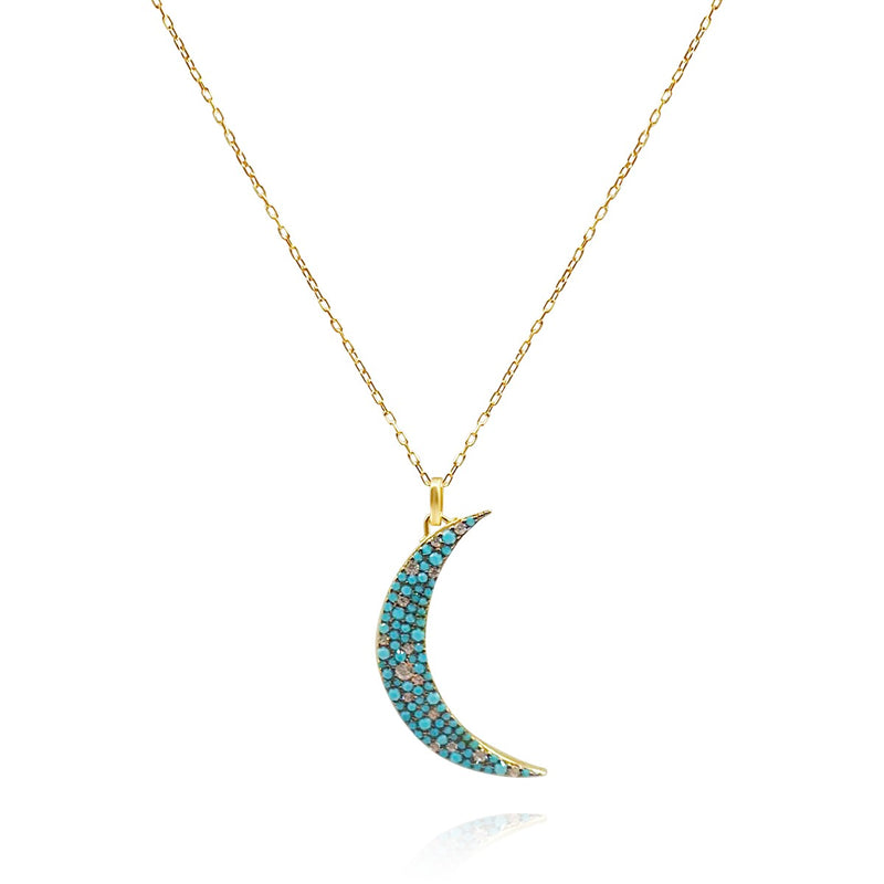 Turquoise & Cubic Zirconia Half Moon Pendant in Sterling Silver Vermeil