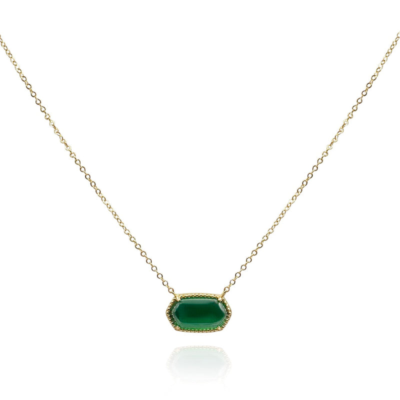 Emerald Green Cat's Eye Pendant - Sterling Silver Vermeil Chain