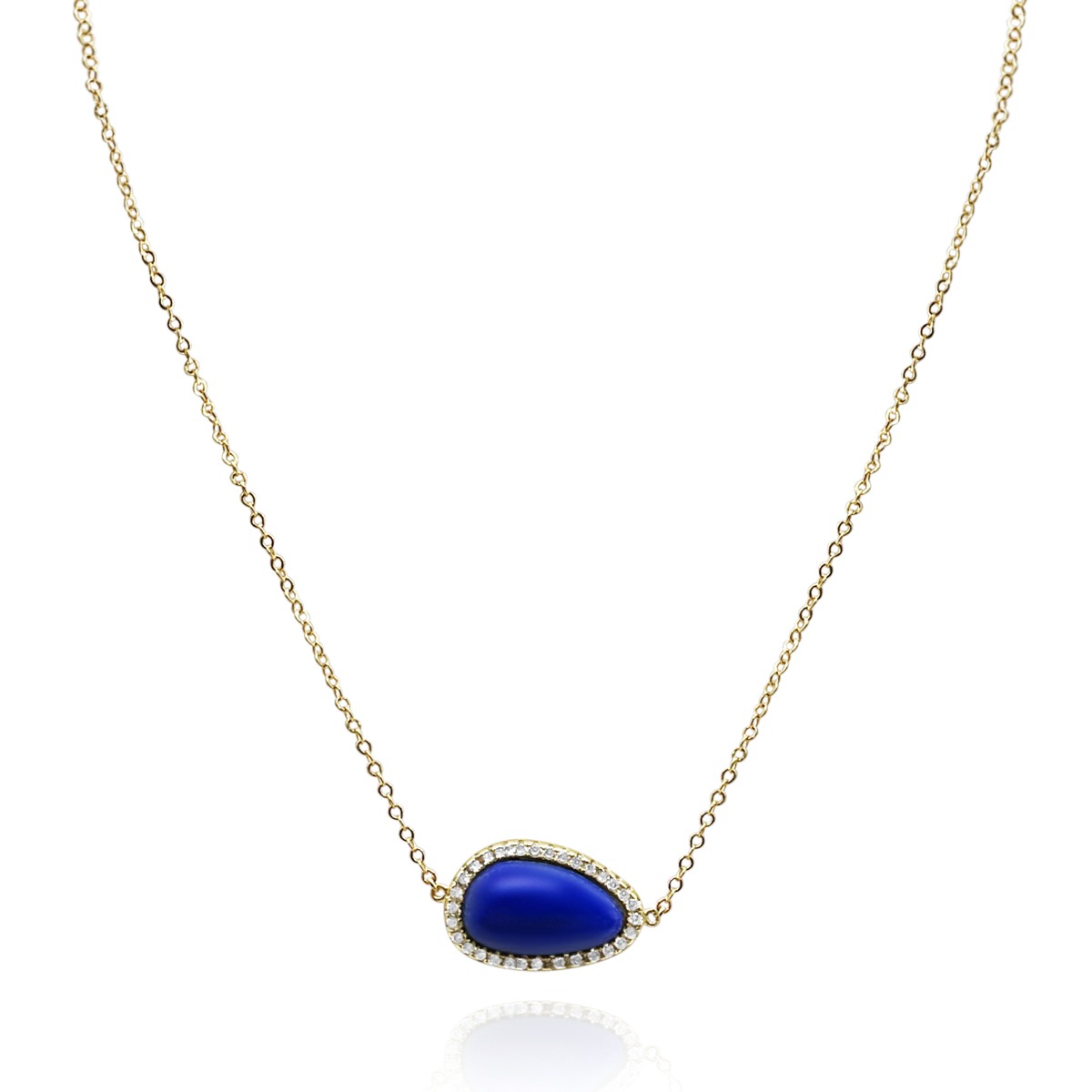 Lapis Pendant with Sterling Silver Vermeil and Cubic Zirconia