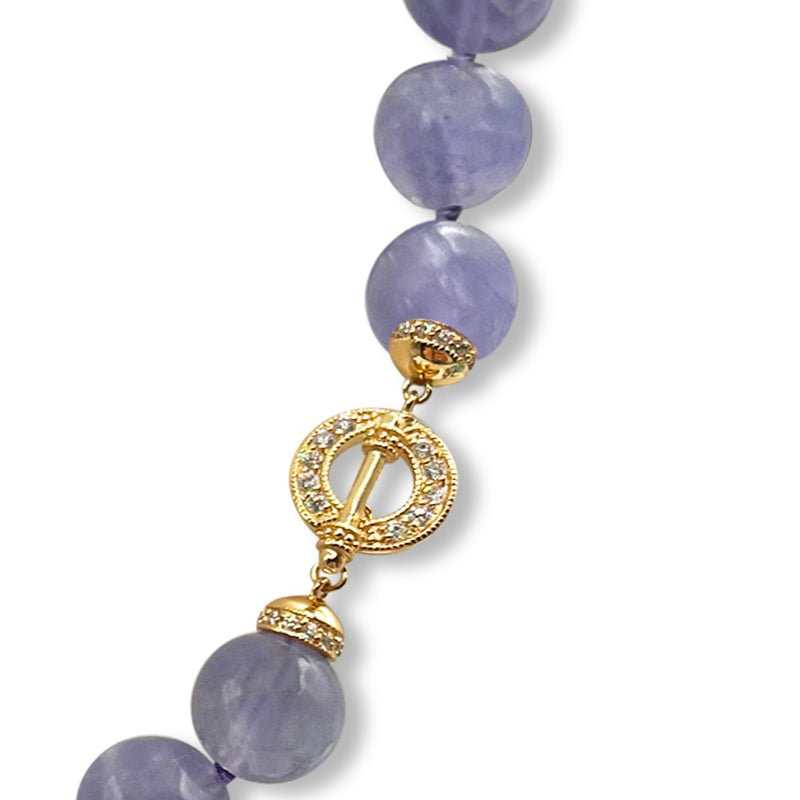 Cape Amethyst Knotted Bead Necklace - 15 1/2" with Sterling Silver Vermeil Toggle