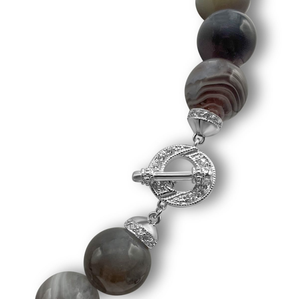 Collier noué en agate du Botswana - 15 1/2" avec fermoir en argent sterling CZ