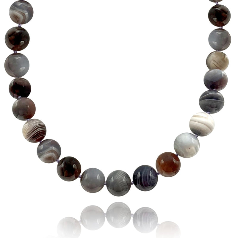 Collier noué en agate du Botswana - 15 1/2" avec fermoir en argent sterling CZ