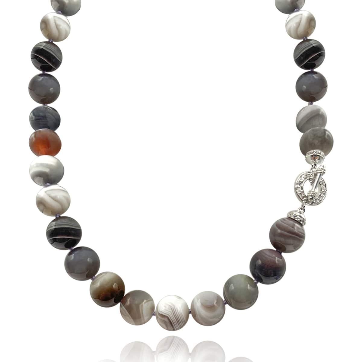 Botswana Agate Knotted Necklace - 15 1/2" with Sterling Silver CZ Toggle