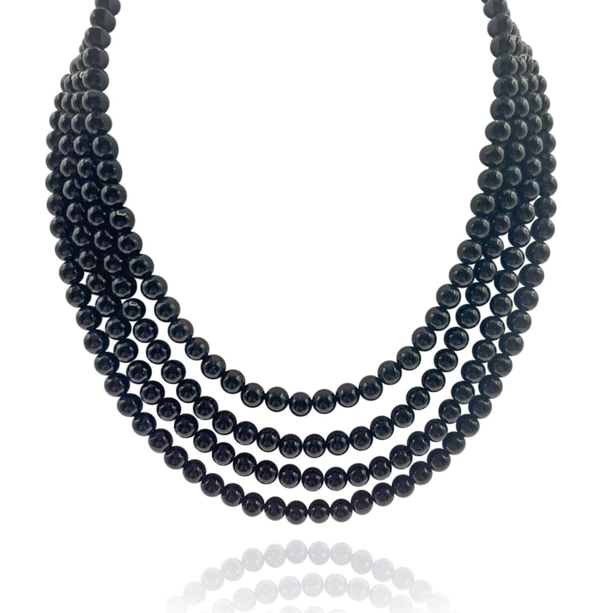 4-Strand Onyx Nesting Necklace - Sterling Silver & CZ Clasp