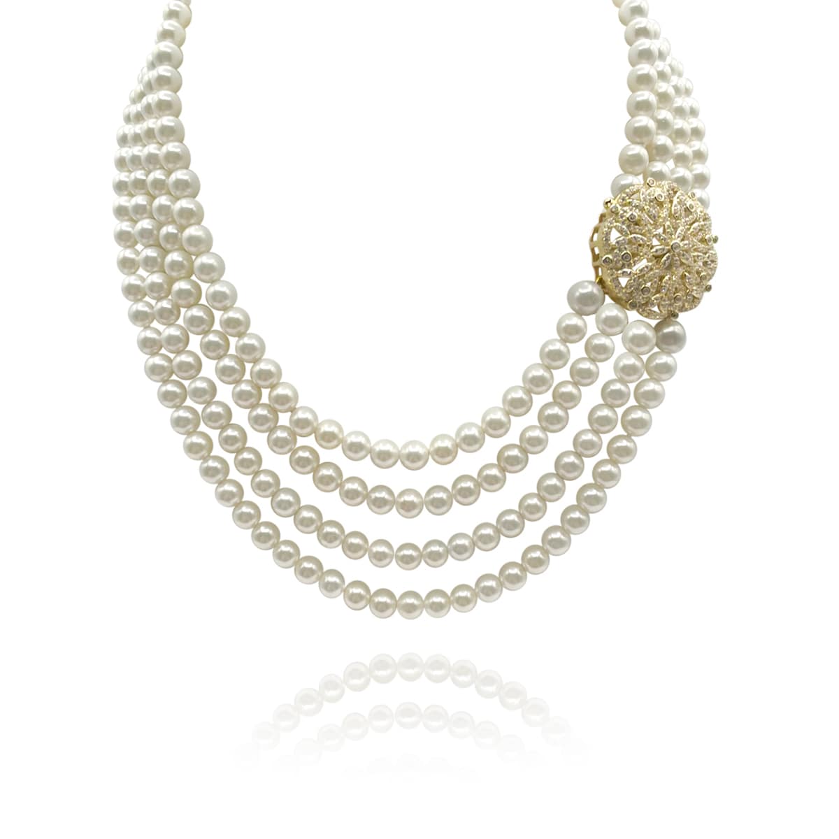 4-Strand Shell Pearl Nesting Necklace - Sterling Silver Vermeil & CZ Clasp