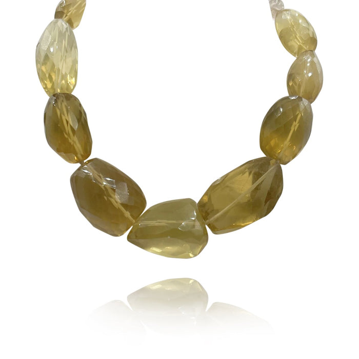 Large Faceted Citrine Vintage Necklace - 16" with Sterling Silver Vermeil CZ Clasp