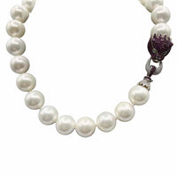 Shell-Based Pearl Choker Necklace with Ruby Lion Clasp - Statement Elegance