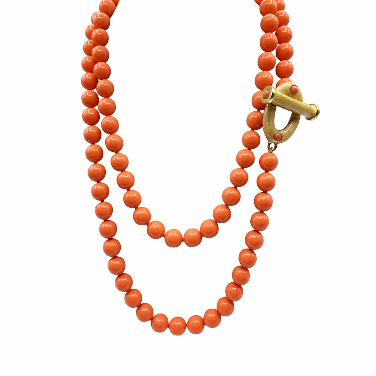 12mm Coral Glass Knotted Necklace with Toggle Clasp