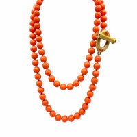 12mm Coral Glass Knotted Necklace with Toggle Clasp