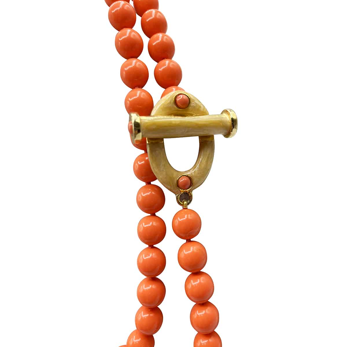 12mm Coral Glass Knotted Necklace with Toggle Clasp