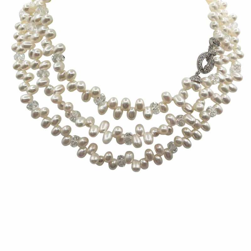 52' Freshwater Biwa Pearls Mixed with Rock Crystal