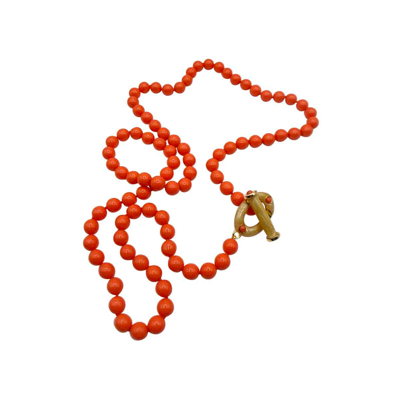 12mm Coral Glass Knotted Necklace with Toggle Clasp