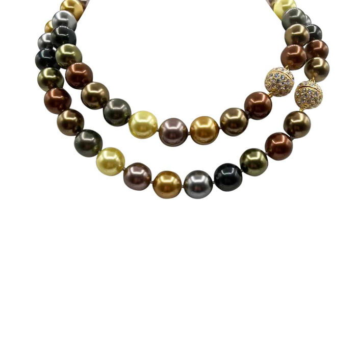 Two-Strands of 14mm Nesting Shades of Brown, Grey, and Champagne Shell-Based Pearls