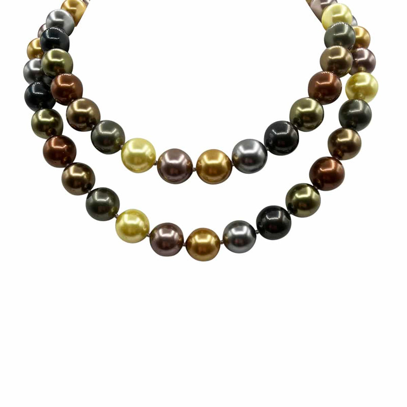 Two-Strands of 14mm Nesting Shades of Brown, Grey, and Champagne Shell-Based Pearls