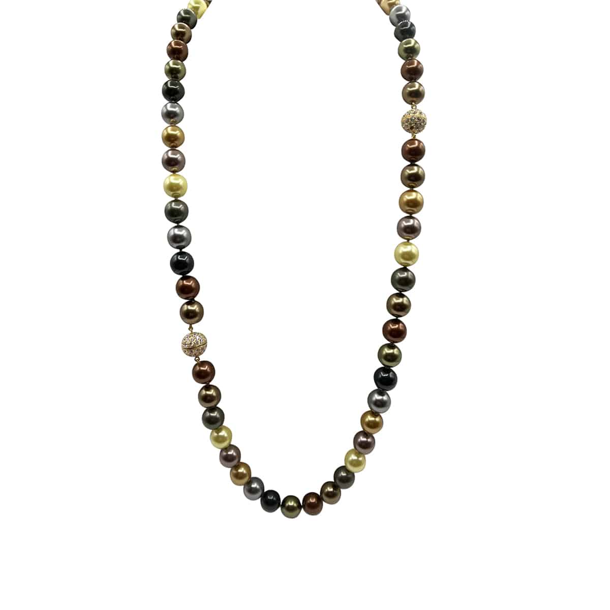 Two-Strands of 14mm Nesting Shades of Brown, Grey, and Champagne Shell-Based Pearls