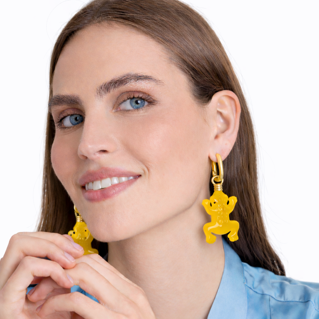 Frog Ochre Resin Drop Earrings