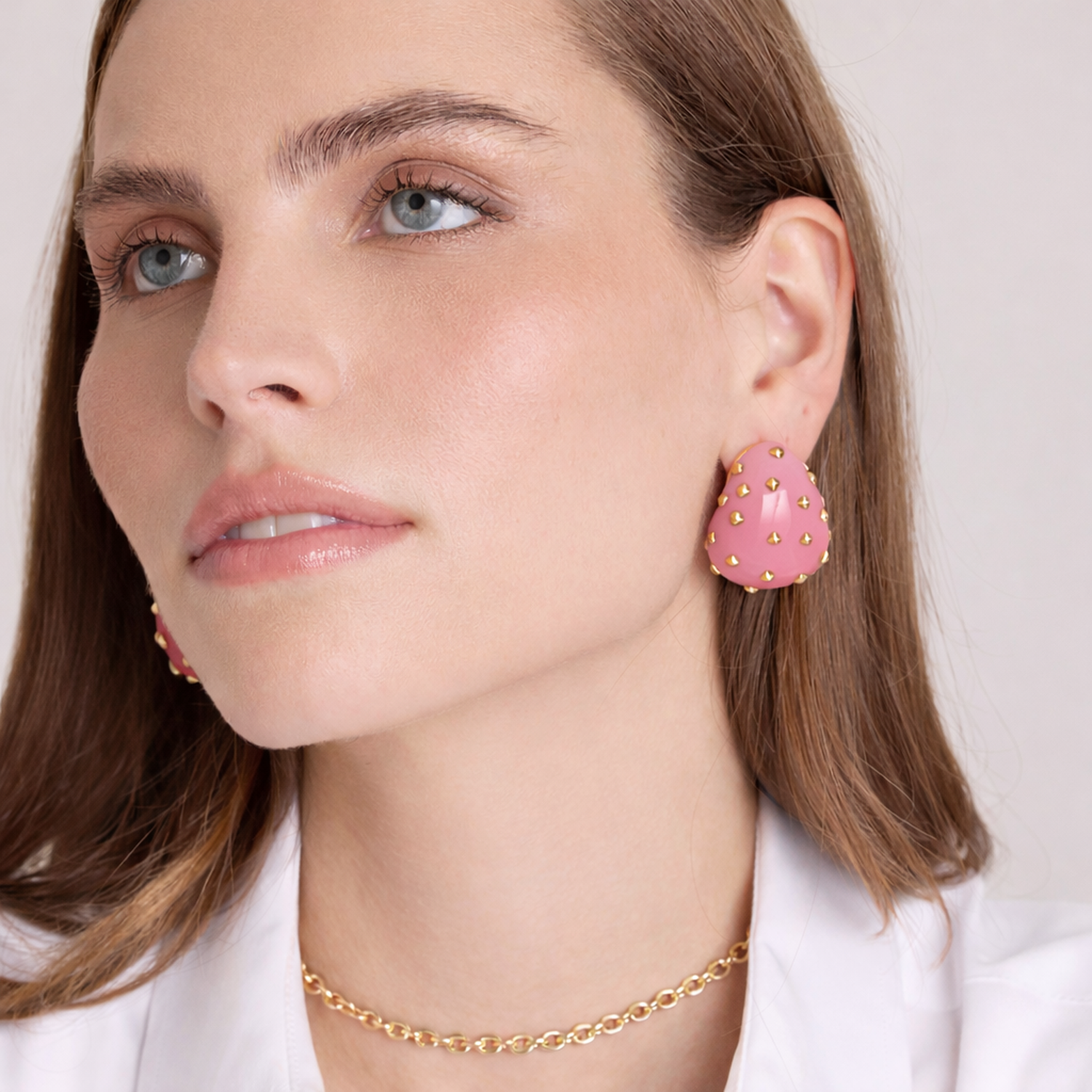 Maristella Pink Studded Resin Pierced Hoop Earrings