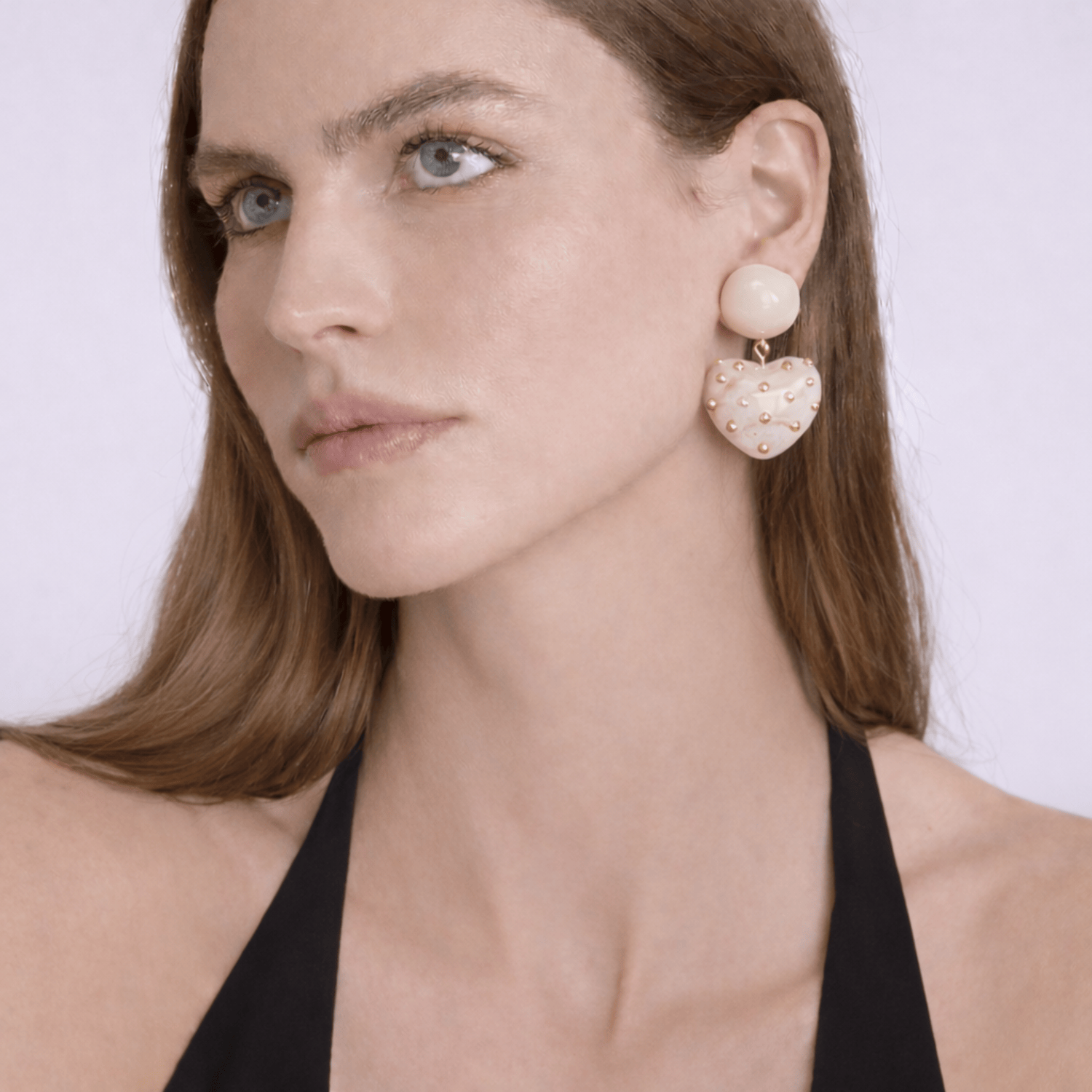 Lavinia Mother Of Pearl Resin Studded Heart Drop Earrings