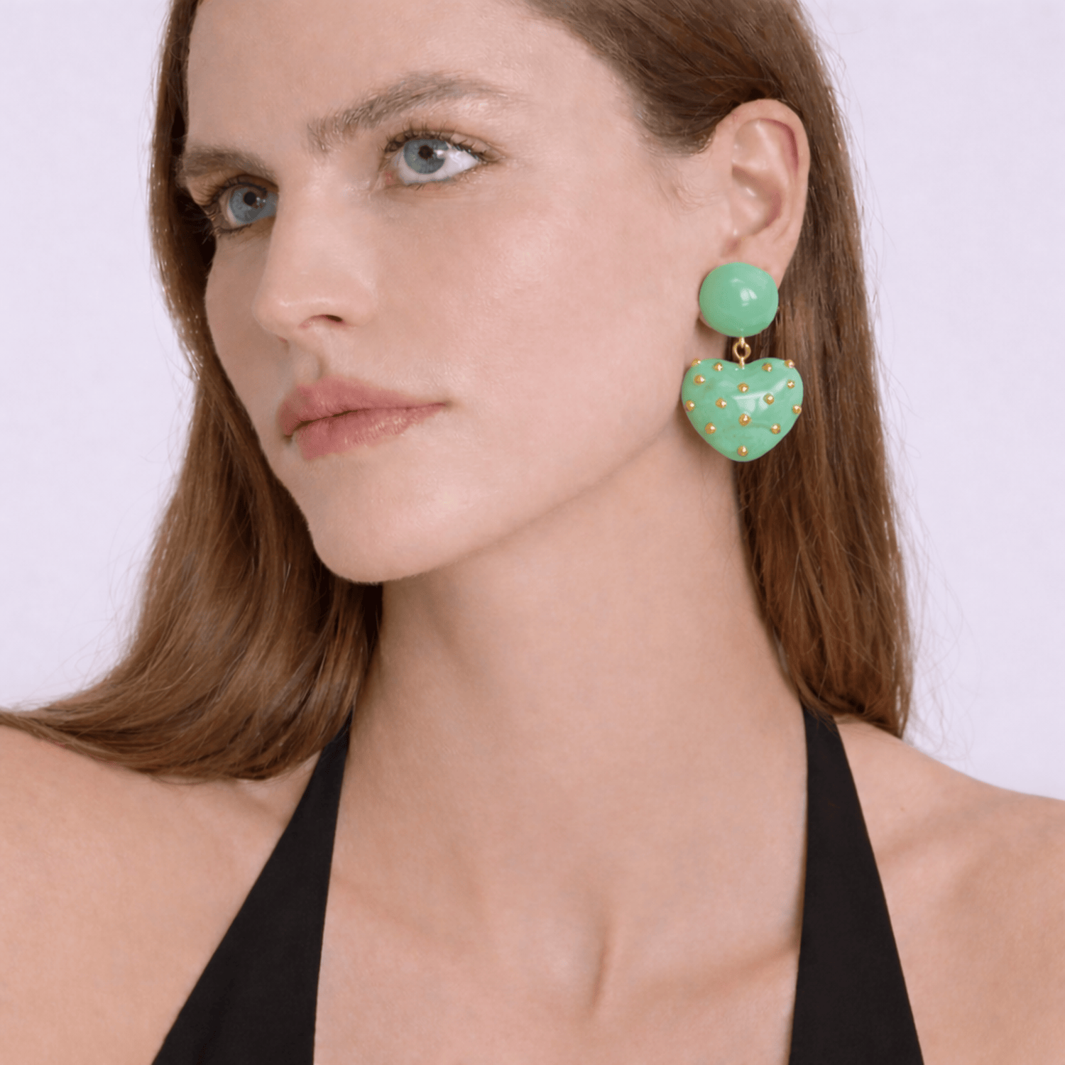 Lavinia Jade Resin Studded Heart Drop Earrings
