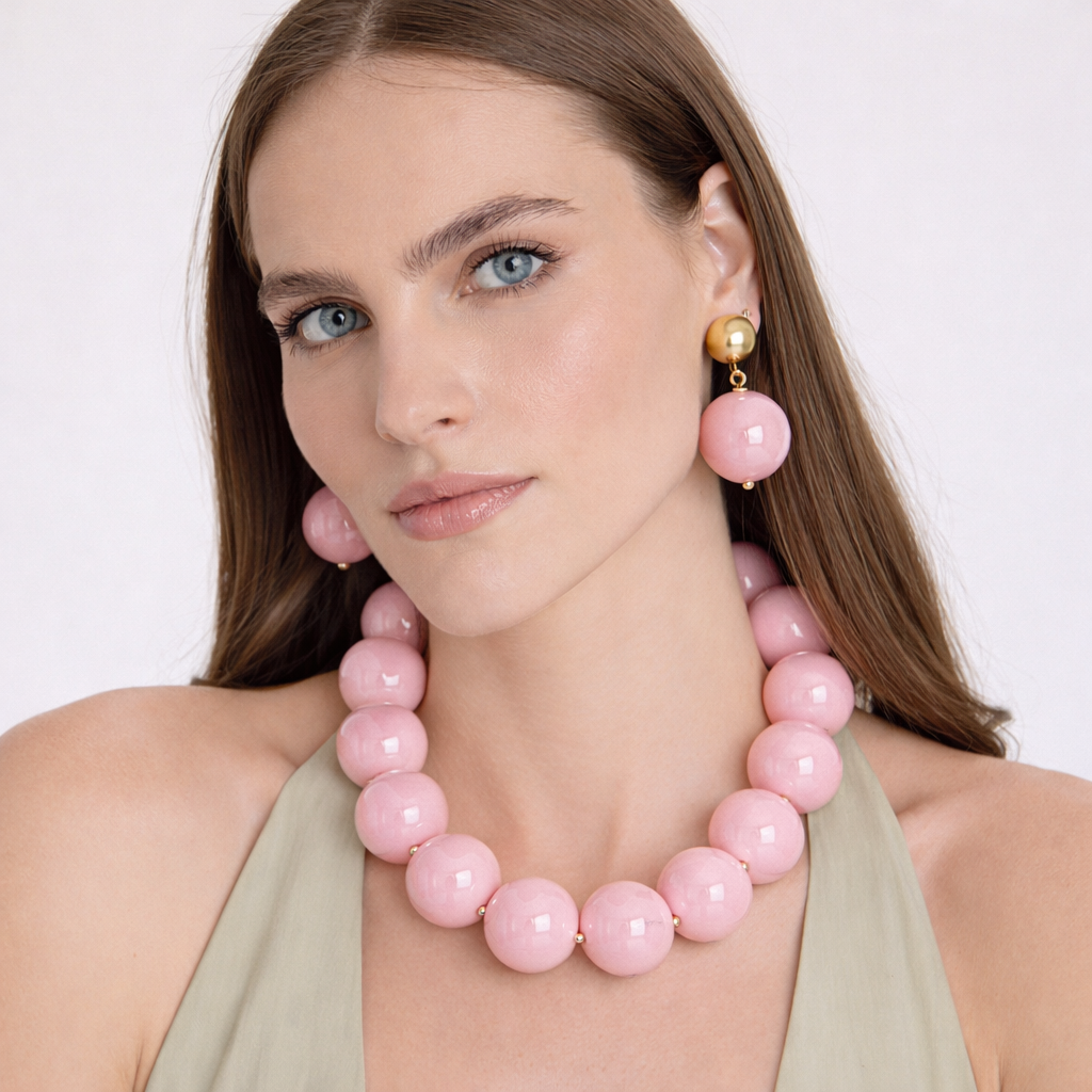 Marylynn Pink Ball Drop Earrings