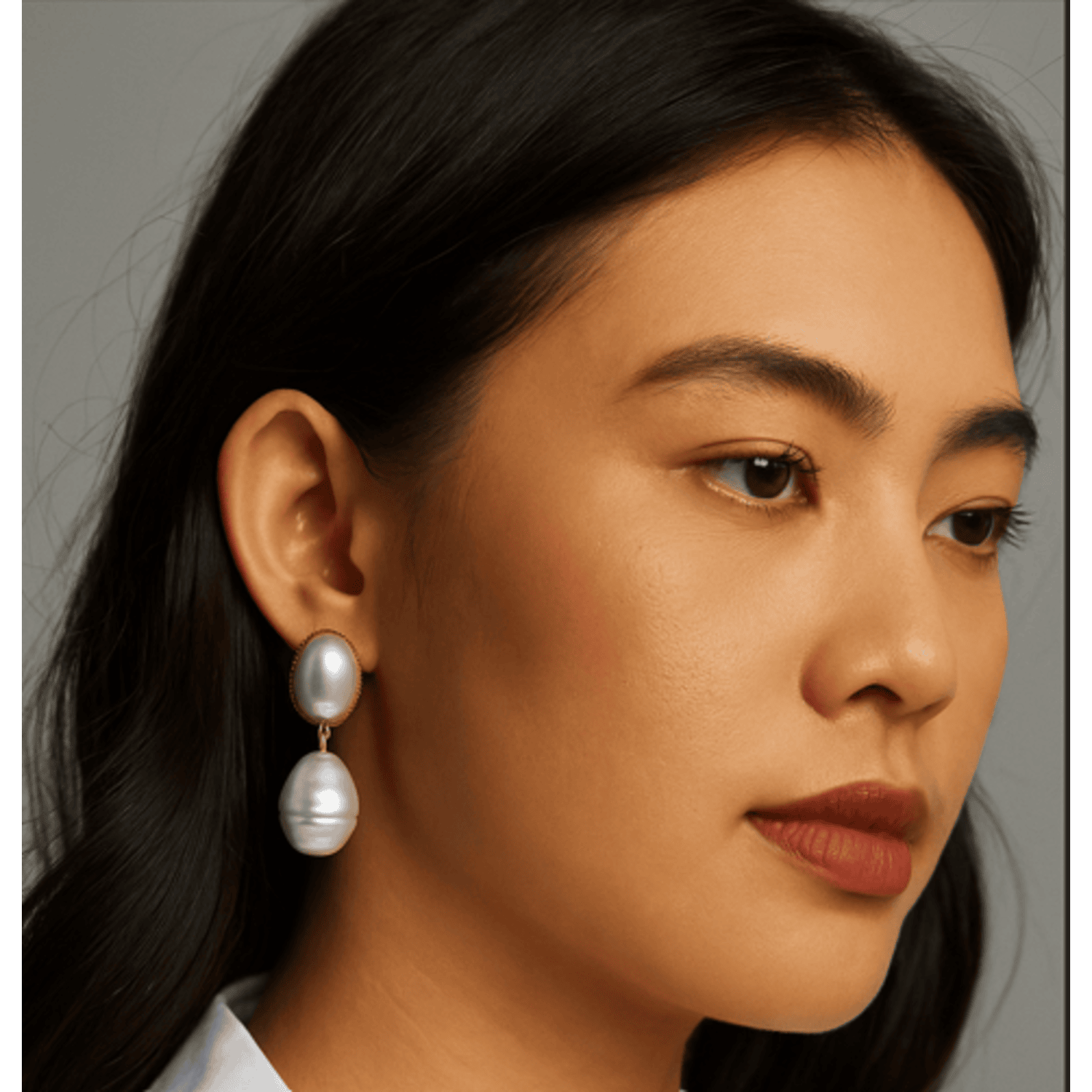 Emma Baroque White Glass Pearl Drop Earrings