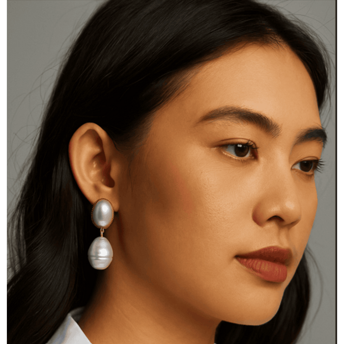 EMMA BAROQUE WHITE GLASS PEARL DROP PIERCED EARRINGS