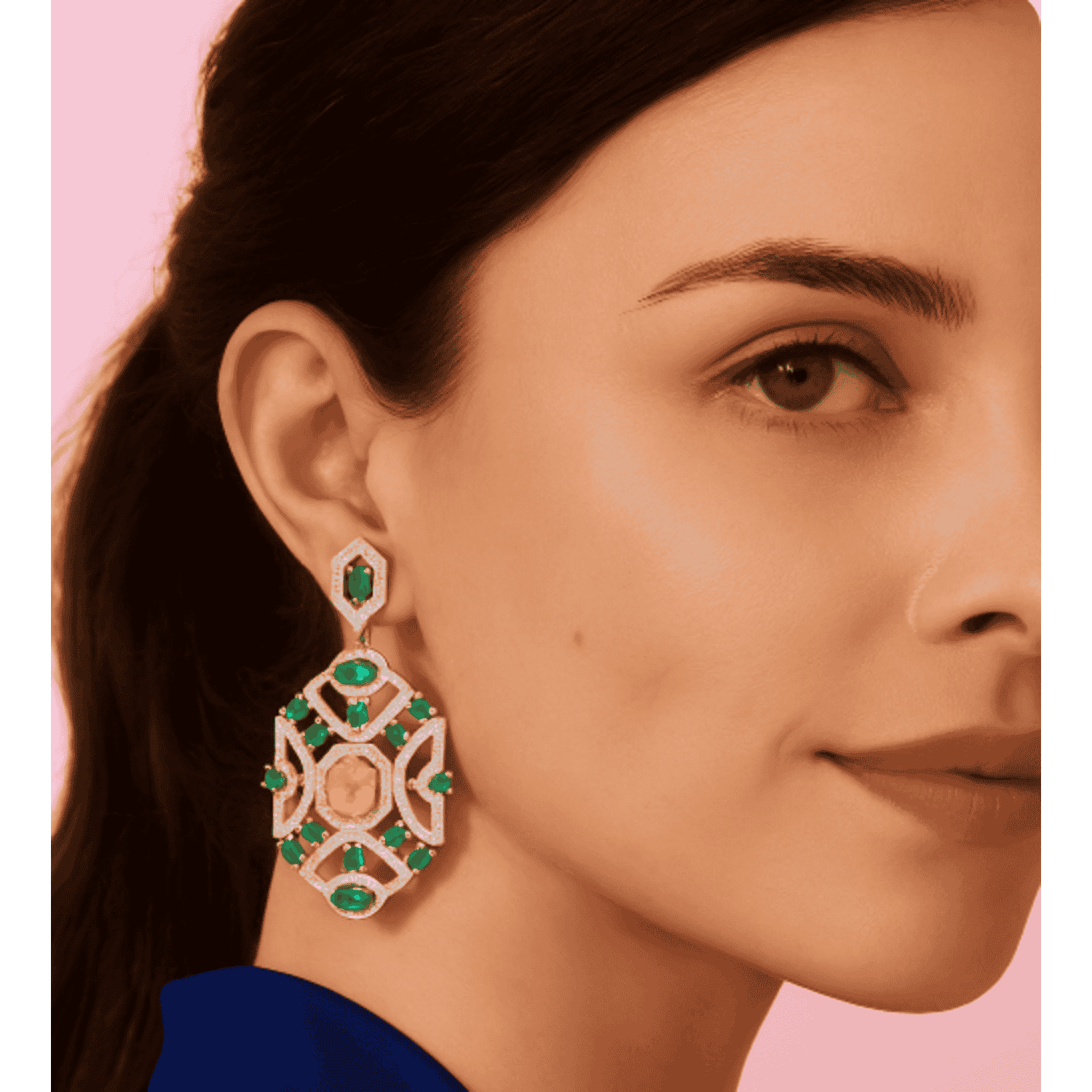 Pendientes decorativos de circonita cúbica canaria y esmeralda Norma